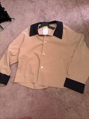 Women’s Two-Tone Trench Coat Jacket - Beige with Black Trim
